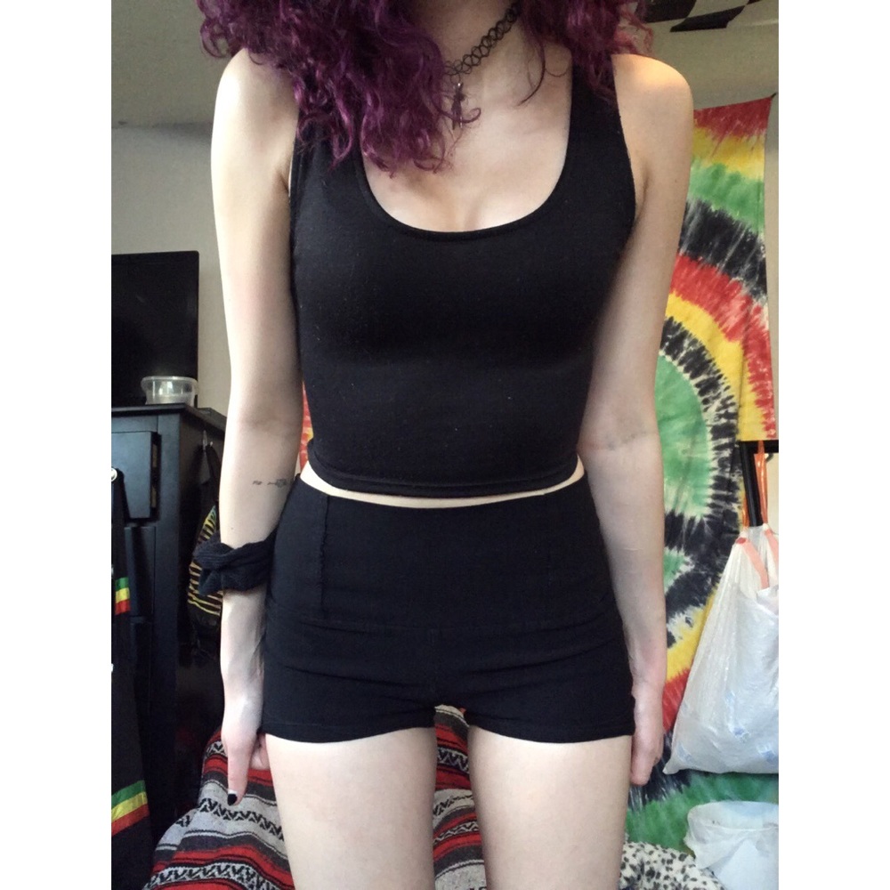 Black crop top with zipped open back